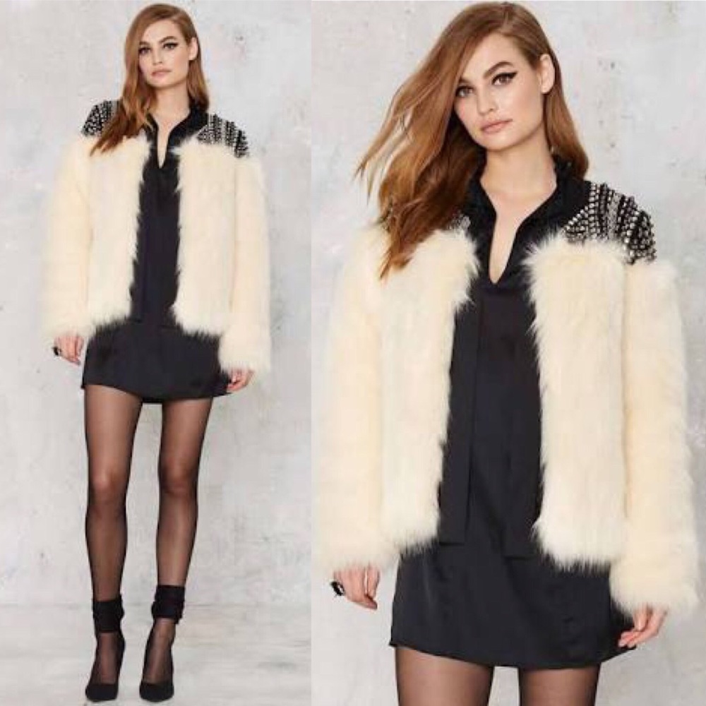 By Storm Studded Faux Fur Jacket
